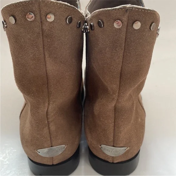 Jimmy Choo Marco Suede Studded Flat Tan Ankle Pull On Boots, 36.5/US 6.5. - Picture 3 of 8